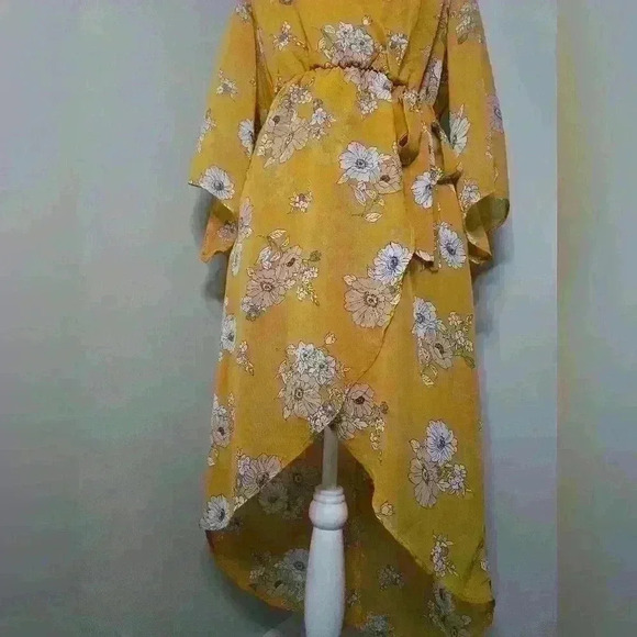 Floral High Low Mustard Flowy Dress - Picture 5 of 11
